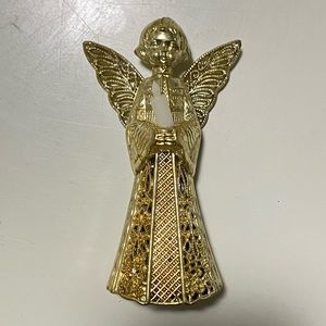 Vintage Gold Filigree Angel with Candle Christmas Ornament